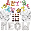 Kit déco fête pour chien avec bannière LET'S PAWTY, ballons MEOW et ballons à empreintes - Bannière de Fête d'Anniversaire Chat Thème Argent