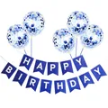 Blue Happy Birthday banner with gold lettering and blue confetti balloon set for parties - 16x20cm Banner And Balloons / Royal Blue (Large)