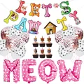 Kit ballons MEOW roses avec bannière LET'S PAWTY et ballons pattes pour chat - Bannière de Fête d'Anniversaire Chat Thème Rose