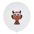 White latex balloon with brown cartoon owl print for woodland birthday party decor - Owl