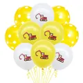 12-Zoll Latexballons Set mit gelben Punkten und Baustellen-Bagger-Motiven für Kinder - Polka-Dot-Bagger Gelb & Weiß Stil (Bagger-Luftballon-Set 13)