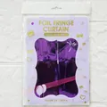 Detail of purple foil fringe curtain in retail packaging for party wall decoration - 100cmx200cm / Purple