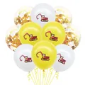 12-Zoll Baustellen-Bagger-Luftballon-Set mit gelben, weißen und goldenen Konfetti-Ballons - Gelb-weißer Bagger und goldene Pailletten-Ausführung (Bagger-Ballonset 12)