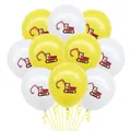 12-Zoll gelbe und weiße Bau-LKW-Ballons mit roten Bagger-Drucken für Kinder - Gelb-Weißes Bagger-Ballonset 11