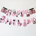 Banderole Happy Birthday thème cosmétique avec rouge à lèvres et parfum pailleté - Bannière d'Anniversaire Rose Parfum