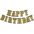 Pancarta Happy Birthday de purpurina dorada con borde negro para decoración de fiesta - Oro (Cumpleaños Oro)