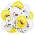 Bausparty-Ballon-Set mit gelben und weißen Baggerdrucken und goldenen Pailletten - Gelber & weißer Bagger mit Pailletten (Bagger-Luftballon-Set 14)