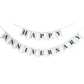 Eleganter weißer Schwalbenschwanz-Banner mit schwarzem Happy Anniversary Schriftzug - Fischschwanz Stil / 12*15cm / Weiß