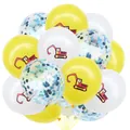 12 Zoll Baustellen Partyballons mit rotem Bagger Aufdruck und blauen Pailletten - Gelb-weiß-Bagger & blauer Pailletten-Stil (Bagger-Ballon-Set 19)