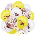 Baustellen Party Luftballons Set mit gelbem Bagger Motiv und Roségold Konfetti - Gelb-weißer Bagger und Roségold-Konfetti-Stil (Bagger-Ballon-Set 18)