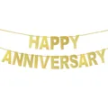 Pancarta Happy Anniversary de purpurina dorada para decoración romántica de fiestas y eventos - Brillo Dorado