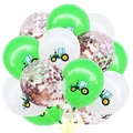 12-Zoll Bau-Traktor Ballonset mit grünen und weißen Latexballons und Konfetti - Weiß & Grün Traktor & Roségold Pailletten-Stil (Bagger Ballon Set 24)