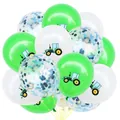 12-Zoll Traktor-Thema Latexballons Set mit grünen, weißen und blauen Konfetti-Stilen - Weiß-Grüner Traktor mit blau-schwarzem Punktpailletten-Stil (Bagger-Ballon-Set 23)