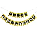 Spanish Feliz Cumpleaños gold party banner with fishtail flags and hanging stars - Gold White (Gold White Spanish Banner)