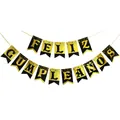 Spanish Feliz Cumpleaños birthday banner with gold foil letters and black cardstock - Black Gold (Black Gold Spanish Banner)