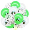 Bauernhof Party Ballon-Set mit grün-weißen Latexballons und Traktor-Motiv-Aufdrucken - Weiß-grüner Traktor mit gold-kaffeebraunen Pailletten (Bagger-Ballon-Set 28)