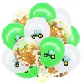 12-Zoll-Bauernhof-Traktor-Themenballons mit goldenem Konfetti für die Geburtstagsparty - Weißer & grüner Traktor-Stil mit goldenen Pailletten (Bagger-Ballon-Set 26)