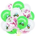 12-Zoll-Traktor-Ballonset mit grünen Drucken und lila Pailletten-Konfetti-Ballons - Weiß-grüner Traktor mit lila Pailletten (Bagger Ballon-Set 25)