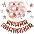 Elegant rose gold birthday decoration set with balloons, banner and glitter star charms - Rose Gold
