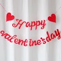Striscione rosso glitterato Happy Valentine's Day con cuori per decorazioni festive - Striscione Carta Rossa Happy Valentine's Day