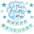 Blue and gold birthday decoration set with latex balloons, star pendants and bunting banner - Sky Blue