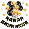Elegant black and gold birthday decoration set with latex balloons and happy birthday banner - Black