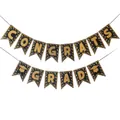 2025 graduation party banner with gold Congrats Grad text and cap icons on black - Congrats Grad Standard Style