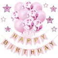 Pink birthday party decoration kit with happy birthday banner and confetti balloons - Lotus Pink