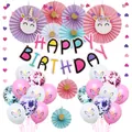 Unicorn theme birthday party decoration set with paper fans banners and sequin balloons - Unicorn Fan Banner Style (340g)