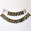 Black and gold Happy Graduation banner with mortarboard and trophy party decorations - Happy Graduation Swallowtail Style