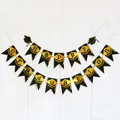 2025 graduation party decoration set featuring black and gold Happy Graduation banners - Happy Graduation with Hat Style