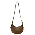 Bolso bandolera de media luna en cuero marrón oscuro con cremallera dorada - Marrón