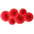 6-piece set of vibrant red paper fan decorations with central pearl accents for weddings - Dark Red Paper Fan (Plain)