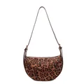 Borsa a spalla retrò leopardata in pelle scamosciata con tracolla in pelle marrone regolabile - Marrone