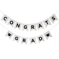 Black and white CONGRATS GRAD banner with mortarboard icons for 2025 party decoration - White Swallowtail Congrats / White