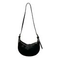Bolso bandolera de media luna en cuero granulado negro con cremallera dorada y correa ajustable - Negro