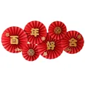 Set of 6 red wedding paper fans with golden Xi and Bai Nian Hao He Chinese characters - Hundred Years Union Paper Fan