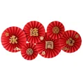 Chinese wedding decoration set with six red paper fans featuring gold Xi and Xin characters - Eternal Union Paper Fan
