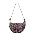 Borsa a mezzaluna leopardata con tracolla nera e cerniera in metallo dorato - caffè