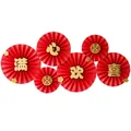 5-piece red paper fan set for wedding decor with gold characters and pearl accents - Full of Joy Paper Fan