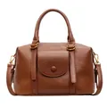 Vintage bruine leren Boston handtas met handvatten en afneembare schouderriem - Bruin