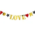 Glittery LOVE banner with red hearts and gold geometric shapes for Valentine's Day party - I LOVE Decorative Banner / Gold
