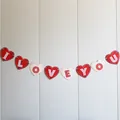 Glittering red and white I LOVE YOU heart-shaped paper banner for Valentine decoration - I LOVE U Letter Bunting / Red and White