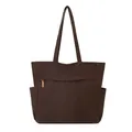 Borsa tote in velluto a coste marrone scuro con tasca frontale e scomparti laterali aperti - Senza Ciondolo / Marrone