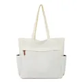 Borsa tote in velluto a coste bianco crema con tasca frontale e scomparti laterali - Senza Ciondolo / Bianco