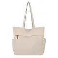 Borsa tote beige in velluto a coste di grande capacità con spalline lunghe - Senza Ciondolo / Kaki