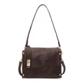 Borsa a tracolla in pelle marrone scuro con dettagli dorati e forma quadrata minimalista - Marrone