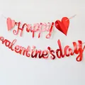Shiny red laser Happy Valentine's Day banner with heart ornaments for party decor - Happy Valentine's Day Mirror Red Banner