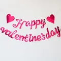 Glittery magenta Happy Valentine's Day banner with shiny heart shapes for party decor - Happy Valentine's Day Mirror Rose Red Banner