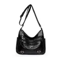 Zwarte crossbodytas met meerdere vakken voor dames, verstelbare riem en hartvormige details - Zwart